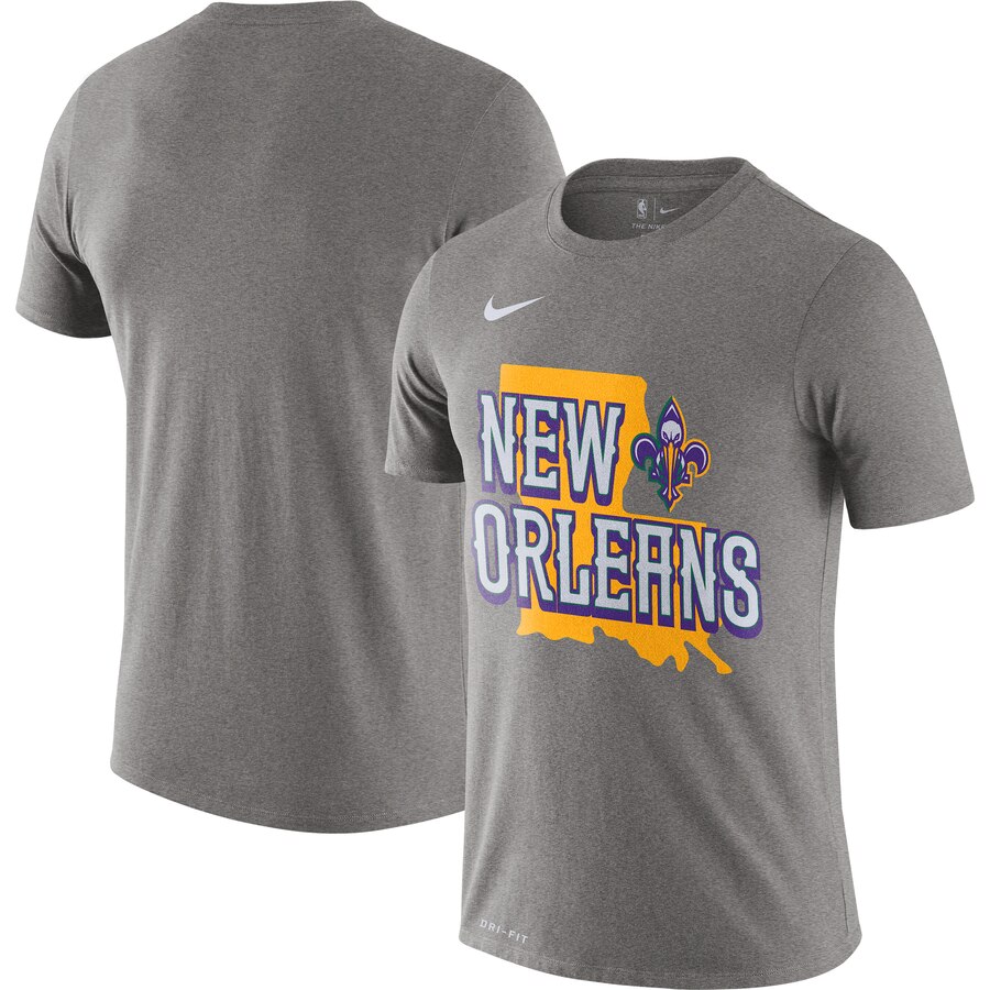 Men 2020 NBA Nike New Orleans Pelicans Heather Gray 201920 City Edition Hometown Performance TShirt->nba t-shirts->Sports Accessory